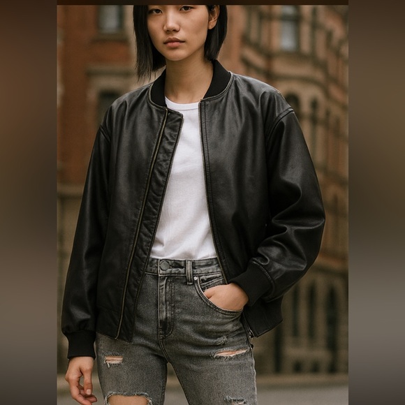newest style! Allsaints Belle oversized leather bomber jacket size small - Picture 2 of 14